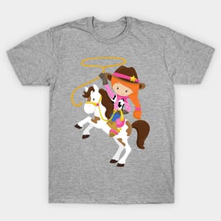 Cowgirl, Sheriff, Horse, Lasso, Orange Hair T-Shirt